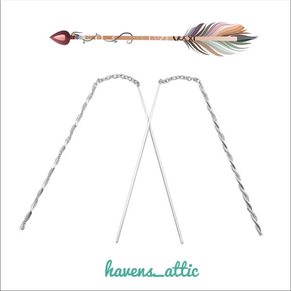 Sterling Silver Threader Earrings Twist Bar - Picture 2 of 7